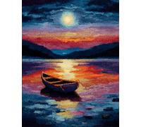 Wallphantom Kit de alfombra con aguja de pestillo para niños y adultos,Pequeñas embarcaciones en el lago,lfombras,kits de crochet,manualidades de bordado para decoración del hogar,52x38cm