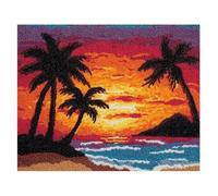 Wallphantom Kit de alfombra con aguja de pestillo para niños y adultos,Playa con puesta de sol tropical,lfombras,kits de crochet,manualidades de bordado para decoración del hogar,60x90cm