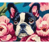 Wallphantom Kit de Alfombras con Gancho de Pestillo,Bulldogs franceses y flores,3D Latch Hook Manualidades Kits DIY Punto de Cruz Fabricación para Adultos Decoración del Hogar,60x90cm
