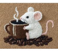 Wallphantom Kit de Alfombras con Gancho de Pestillo,El ratón bebedor de café,3D Latch Hook Manualidades Kits DIY Punto de Cruz Fabricación para Adultos Decoración del Hogar,55x75cm