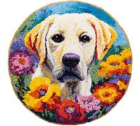 Wallphantom Kit de Alfombras con Gancho de Pestillo,Labrador Retriever en el macizo de flores,3D Latch Hook Manualidades Kits DIY Punto de Cruz Fabricación para Adultos Decoración del Hogar,50x50cm