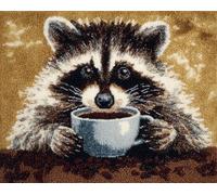 Wallphantom Kit de Alfombras con Gancho de Pestillo,Mapache bebiendo café,3D Latch Hook Manualidades Kits DIY Punto de Cruz Fabricación para Adultos Decoración del Hogar,80x160cm