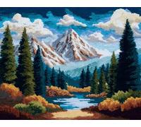 Wallphantom Kit de Alfombras con Gancho de Pestillo,Paisaje de bosque y montaña nevada,3D Latch Hook Manualidades Kits DIY Punto de Cruz Fabricación para Adultos Decoración del Hogar,90x120cm