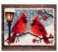 Wallphantom Kit de Alfombras con Gancho de Pestillo,Pájaro rojo de invierno,3D Latch Hook Manualidades Kits DIY Punto de Cruz Fabricación para Adultos Decoración del Hogar,60x90cm