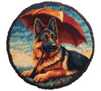 Wallphantom Kit de Alfombras con Gancho de Pestillo,Pastor alemán con un paraguas,3D Latch Hook Manualidades Kits DIY Punto de Cruz Fabricación para Adultos Decoración del Hogar,50x50cm