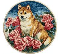 Wallphantom Kit de Alfombras con Gancho de Pestillo,Perro Akita y rosa,3D Latch Hook Manualidades Kits DIY Punto de Cruz Fabricación para Adultos Decoración del Hogar,50x50cm