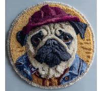 Wallphantom Kit de Alfombras con Gancho de Pestillo,Pug con ropa,3D Latch Hook Manualidades Kits DIY Punto de Cruz Fabricación para Adultos Decoración del Hogar,50x50cm