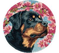 Wallphantom Kit de Alfombras con Gancho de Pestillo,Rottweiler bajo el cerezo en flor,3D Latch Hook Manualidades Kits DIY Punto de Cruz Fabricación para Adultos Decoración del Hogar,50x50cm