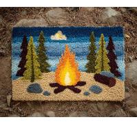Wallphantom Kit de alfombras con gancho de pestillo,Vista nocturna de la hoguera en el bosque,alfombra de hilo de lona preimpresa,manualidades para adultos y principiantes,90x120cm