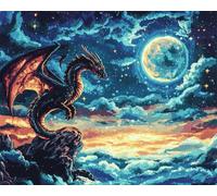 Wallphantom Kit de Gancho de Pestillo para Adultos,Dragón bajo la luna,Kit de Alfombra de Gancho de Pestillo,Fabricación de Alfombras para el Hogar,Latch Hook Rug,52x38cm