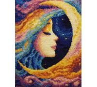 Wallphantom Kit de Gancho de Pestillo para Adultos,La chica en la luna,Kit de Alfombra de Gancho de Pestillo,DIY Manualidades Set Creativo Regalo Principiantes,80x115cm