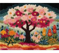 Wallphantom Kit de Gancho DIY Alfombra,Flores en el árbol,Kit de Tejer con Gancho cojín de sofá Alfombra,Needlework Crafts Rug for Home Decor,60x90cm