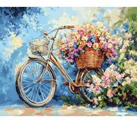 Wallphantom kit pintura por numeros adultos,Cesta de flores en bicicleta debajo de la ventana,Kit de pintura al óleo para principiantes y adultos,Navidad,cumpleaños,kit de regalo,40x50cm con marco