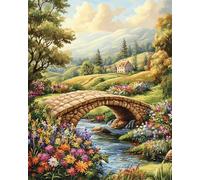 Wallphantom kit pintura por numeros adultos,Paisaje Puente de Piedra Jardín Cabaña,Kit de pintura al óleo para principiantes y adultos,Navidad,cumpleaños,kit de regalo,40x50cm con marco