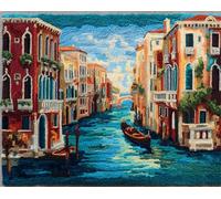 Wallphantom Kits de aguja de pestillo para adultos,Paisaje de la ciudad acuática de Venecia,Kit de alfombra con lienzo preimpreso,alfombras para manualidades y decoración del hogar,80x115cm