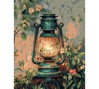 Wallphantom Lámparas de flores Pintura por Números para Adultos,DIY Pintura por Números,Lámpara de aceite retro,Kit de Pintar Por Numeros para Decoración del Hogar,Regalos,40x50cm con marco