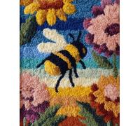 Wallphantom Latch Hook Rug Kit,Abejas y flores,DIY Latch Hook Rug Making Kit for Adults Kids,Carpet Making Cushion Needlework for Beginners,Home Decor,52x38cm