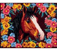 Wallphantom Latch Hook Rug Kit,Caballos y flores,DIY Latch Hook Rug Making Kit for Adults Kids,Carpet Making Cushion Needlework for Beginners,Home Decor,80x115cm