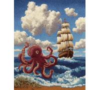Wallphantom Latch Hook Rug Kit for Adults,Pulpo y velero,DIY Latch Hook Rug Kit with Preprinted Pattern Canvas,Needlework Crafts Rug for Home Decor,90x120cm