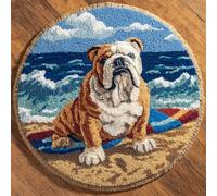 Wallphantom Latch Hook Rug Making Kits,Bulldogs en la playa,DIY Latch Hook Rug Kits,DIY Rug Crochet Yarn for Home Sofa Decoration,50x50cm