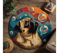 Wallphantom Latch Hook Rug Making Kits,Burbujas de colores y pugs,DIY Latch Hook Rug Kits,DIY Rug Crochet Yarn for Home Sofa Decoration,50x50cm