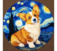 Wallphantom Latch Hook Rug Making Kits,Corgi bajo el cielo estrellado,DIY Latch Hook Rug Kits,DIY Rug Crochet Yarn for Home Sofa Decoration,50x50cm