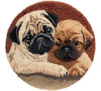Wallphantom Latch Hook Rug Making Kits,Dos perros, Pug,DIY Latch Hook Rug Kits,DIY Rug Crochet Yarn for Home Sofa Decoration,50x50cm