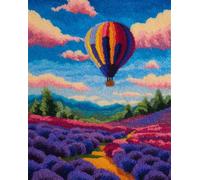 Wallphantom Latch Hook Rug Making Kits,Flores de lavanda y globos aerostáticos,DIY Latch Hook Rug Kits,DIY Rug Crochet Yarn for Home Sofa Decoration,80x115cm