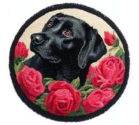 Wallphantom Latch Hook Rug Making Kits,Labrador Retriever y rosas,DIY Latch Hook Rug Kits,DIY Rug Crochet Yarn for Home Sofa Decoration,50x50cm