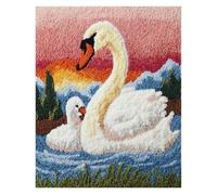 Wallphantom Latch Hook Rug Making Kits,Madre cisne y cría,DIY Latch Hook Rug Kits,DIY Rug Crochet Yarn for Home Sofa Decoration,80x160cm
