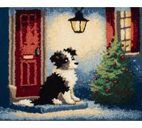 Wallphantom Latch Hook Rug Making Kits,Perro bajo las farolas navideñas,DIY Latch Hook Rug Kits,DIY Rug Crochet Yarn for Home Sofa Decoration,80x160cm