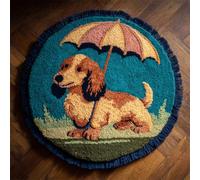 Wallphantom Latch Hook Rug Making Kits,Perro salchicha con paraguas,DIY Latch Hook Rug Kits,DIY Rug Crochet Yarn for Home Sofa Decoration,50x50cm
