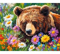 Wallphantom margaritas de colores DIY Cuadros para Pintar por Numeros,oso pardo animal,Pintar por Numeros Adultos,Pintar con Numeros Principiantes Lienzos,Kit Manualidades,40x50cm con marco