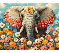 Wallphantom margaritas de colores Pintar por Números Adultos,Animales Elefante,Kit de Pintura al óleo de Lienzo DIY con Pinceles y Pinturas Kit,Manualidades Adultos Decor Hogar,40x50cm con marco