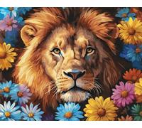 Wallphantom margaritas de colores Pintar por Numeros,animal león,DIY cuadros para pintar por numeros Kit Pintar por Numeros Adultos de Lienzo decoración para el hogar,40x50cm con marco