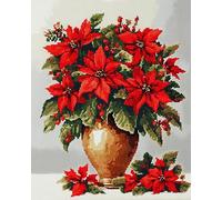 Wallphantom Navidad Pintar por números adultas,Florero de flor de pascua,pintura por números,kit de manualidades para adultos,juego creativo,kit de regalo,40x50cm sin borde