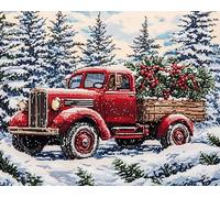 Wallphantom Navidad Pintar por Numeros Adultos,Camión rojo y árbol de Navidad.,Cuadros para Pintar por Numeros,DIY Pintura por Números,Kit de Pintura al óleo de Lienzo,40x50cm sin borde