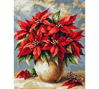 Wallphantom Navidad Pintar por Números Adultos,Florero de flor de pascua,Kit de Pintura al óleo de Lienzo DIY con Pinceles y Pinturas Kit,Manualidades Adultos Decor Hogar,40x50cm sin borde