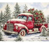 Wallphantom Navidad Pintar por Numeros,Camión rojo y árbol de Navidad.,DIY cuadros para pintar por numeros Kit Pintar por Numeros Adultos de Lienzo decoración para el hogar,40x50cm sin borde