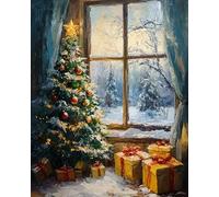 Wallphantom Navidad Pintar por números para adultos,árbol de navidad y regalos,Pintura por Números y regalo para amigo,Navidad,cumpleaños,hogar decoración de casa,40x50cm sin borde