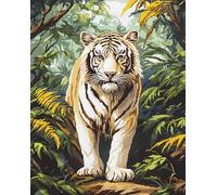Wallphantom paisaje de jungla DIY Latch Hook Rug Kit,Animal tigre blanco,Pattern Printed Canvas DIY Embroidery Home Decor,Handmade Needlework Crafts for Adults Beginners,90x120cm