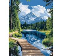 Wallphantom paisaje Kit de Punto de Cruz,Paseo marítimo del bosque de Snow Mountain,11CT Estampado Kit punto de cruz con Hilos,DIY Kits de bordado para Decoración hogareña,40x50cm