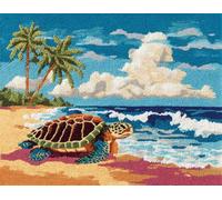 Wallphantom paisaje tropical Latch Hook Rug Making Kits,tortuga en la playa,DIY Latch Hook Rug Kits,DIY Rug Crochet Yarn for Home Sofa Decoration,80x160cm