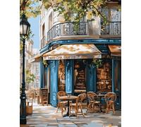 Wallphantom paisaje urbano Pintar por números para adultos,Café callejero,Pintura por Números y regalo para amigo,Navidad,cumpleaños,hogar decoración de casa,40x50cm con marco