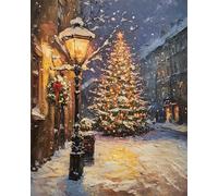 Wallphantom Pintar por números adultas,Árbol de Navidad bajo las farolas,pintura por números,kit de manualidades para adultos,juego creativo,kit de regalo,40x50cm con marco