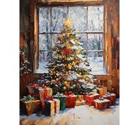 Wallphantom Pintar por Números Adultos,Árbol de Navidad junto a la ventana,Kit de Pintura al óleo de Lienzo DIY con Pinceles y Pinturas Kit,Manualidades Adultos Decor Hogar,40x50cm con marco