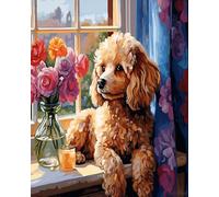 Wallphantom Pintar por Numeros Adultos,Caniche tumbado en el alféizar de la ventana,Kit de Pintura al óleo de Lienzo DIY con Pinceles y Pinturas,Manualidades Adultos Decor Hogar,40x50cm sin borde