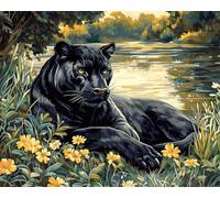 Wallphantom Pintar por Numeros Adultos,Pantera negra entre las flores silvestres,Cuadros para Pintar por Numeros,DIY Pintura por Números,Kit de Pintura al óleo de Lienzo,40x50cm con marco