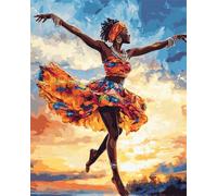 Wallphantom Pintar por Numeros Adultos,Una niña africana bailando,Cuadros para Pintar por Numeros,DIY Pintura por Números,Kit de Pintura al óleo de Lienzo,40x50cm con marco