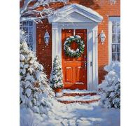 Wallphantom Pintar por Numeros,Coronas navideñas en la puerta,DIY cuadros para pintar por numeros Kit Pintar por Numeros Adultos de Lienzo decoración para el hogar,40x50cm con marco